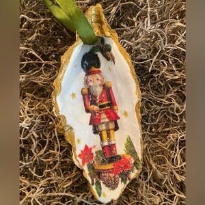 Handcrafted Old World Nutcracker Ornament Medium Oyster Shell With Gold Accent